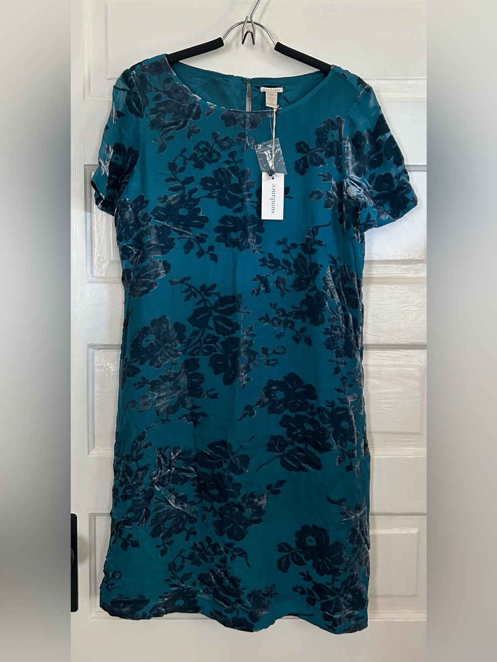 Sundance Teal Floral Velvet Burnout Dress